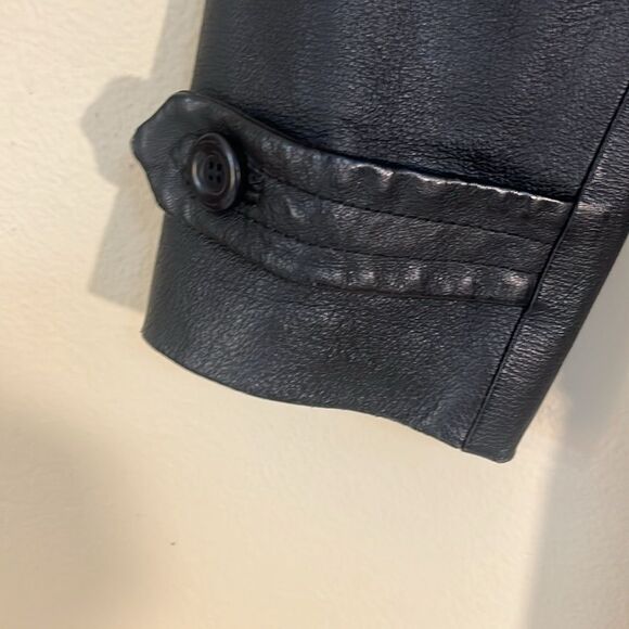 Y2K Long Leather Black Belted Jacket Rare Hoodie Trench Coat M - Picture 4 of 15